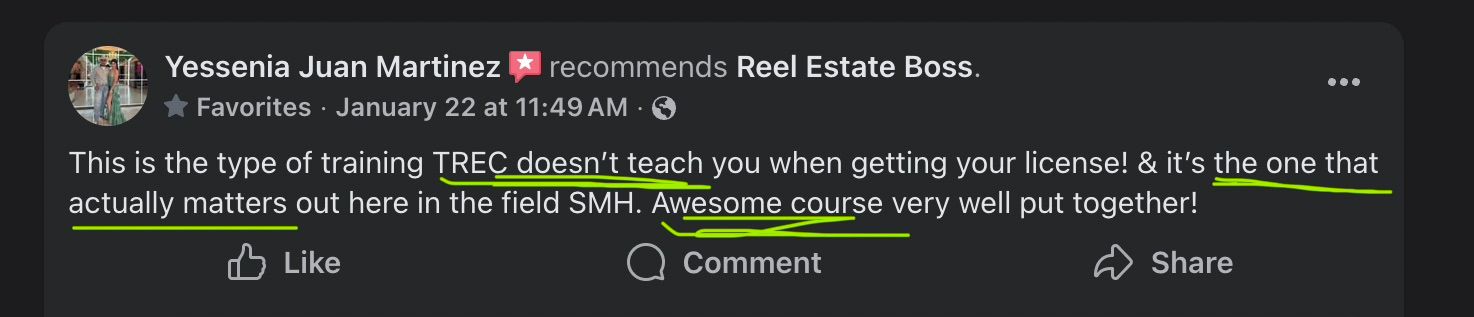 Yessenia Juan Martinez — Facebook review of Reel Estate Boss
